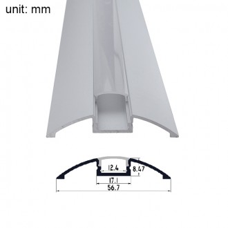 Aluminum Channel System with Cover, End Caps, and Mounting Clips, for LED Strip Installations, Smooth Transition Molding Style, Pack of 5x 1m Segments