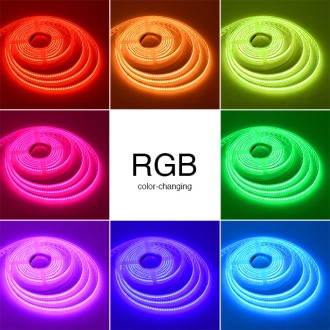 24V 16.4-ft IP66 Water-Resistant High-Output 105W COB RGB Color-Changing + 3000-6000K CCT Color-Temperature-Adjustable Flexible Ribbon 4200-LED Strip Light with Dot-Free Uniform Glow in Silicone Sleeve