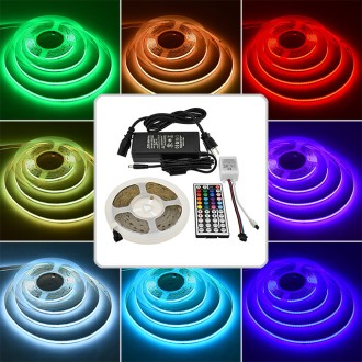 24V 75W 16.4-ft Color-Changing RGB COB Flexible Ribbon LED Light Strip Kit with IR Controller and Power Supply