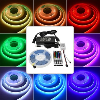 24V 70W 16.4-ft Color-Changing RGB COB Flexible Ribbon LED Light Strip Kit with IR Controller and Power Supply